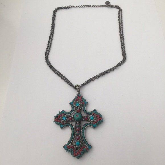 STUNNING Beaded Cross Necklace With CZ Accents - Picture 2 of 5